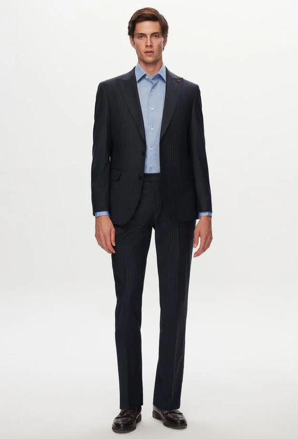 Ds Damat Slim Fit Navy Blue Stripe Patterned Suit-D'S DAMAT ONLINE