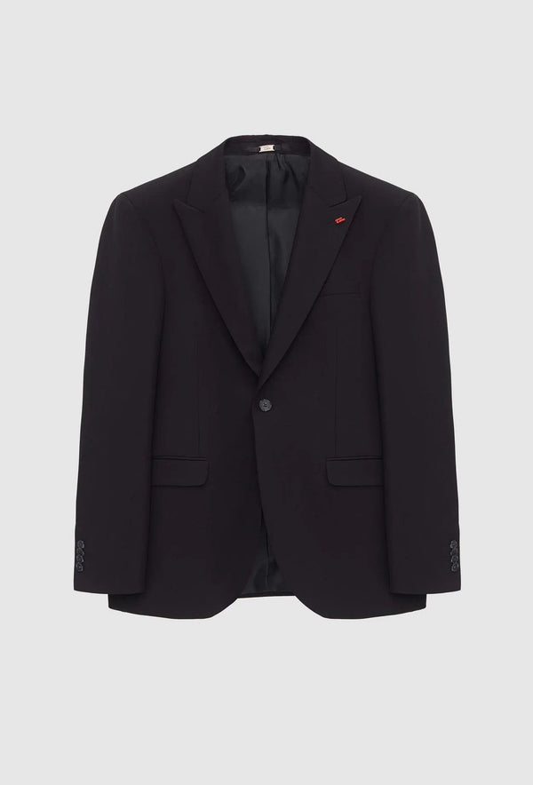 Twn Slim Fit Black Plain Pointed Collar Viscose Suit