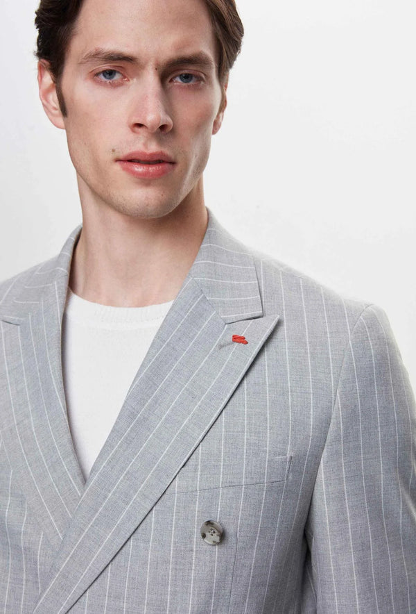 Twn Slim Fit Gray Stripe Patterned Suit-D'S DAMAT ONLINE