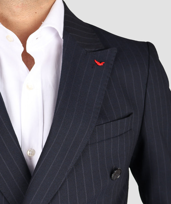 DS Damat Striped Navy Blue Slim Fit Suit-D'S DAMAT ONLINE