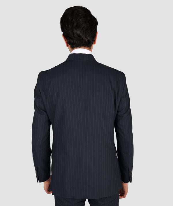 DS Damat Striped Navy Blue Slim Fit Suit-D'S DAMAT ONLINE