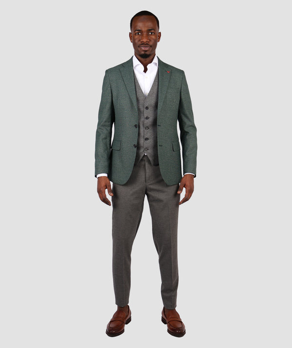 DS Damat Slim Fit Green 3 Pc Suit-D'S DAMAT ONLINE