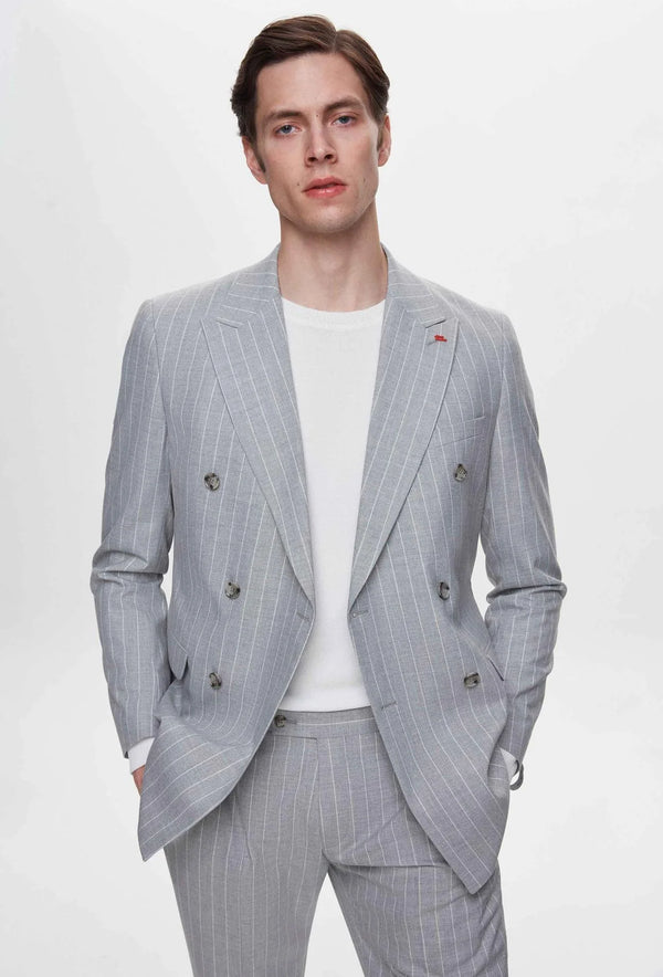 Twn Slim Fit Gray Stripe Patterned Suit-D'S DAMAT ONLINE