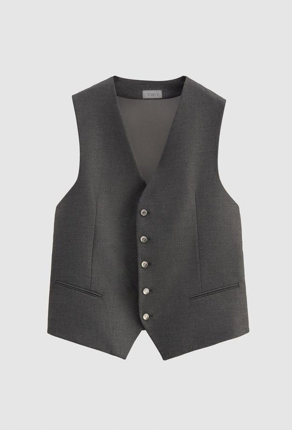 Twn Slim Fit Gray Dobby Suit with Vest-D'S DAMAT ONLINE
