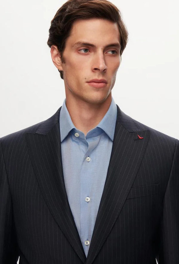 Ds Damat Slim Fit Navy Blue Stripe Patterned Suit-D'S DAMAT ONLINE