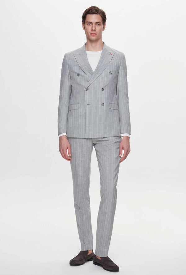 Twn Slim Fit Gray Stripe Patterned Suit-D'S DAMAT ONLINE