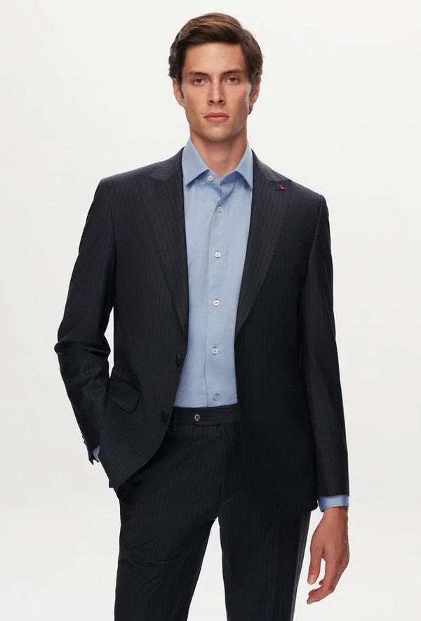 Ds Damat Slim Fit Navy Blue Stripe Patterned Suit-D'S DAMAT ONLINE