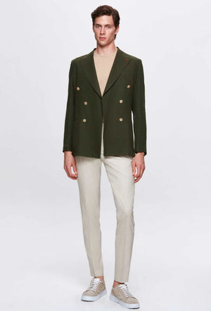 Ds Damat Regular Fit Khaki Plain 100% Linen Fabric Jacket