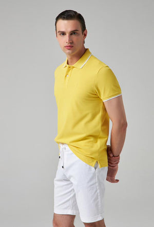 Twn Slim Fit Yellow Plain Knit 100% Cotton Polo T-Shirt-D'S DAMAT ONLINE