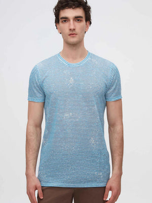TWN Men's Slim Fit Striped Print Polyester Casual T-Shirt