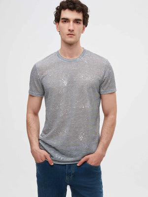 TWN Men's Slim Fit Striped Print Polyester Casual T-Shirt