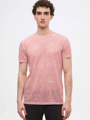TWN Men's Slim Fit Striped Print Polyester Casual T-Shirt