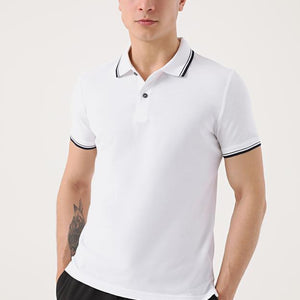 Twn Slim Fit White Plain Knit 100% Cotton Polo T-Shirt-D'S DAMAT ONLINE