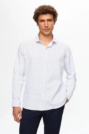 TWN Men's Slim Fit Printed Cotton Blend Formal Shirt with Italian Collar