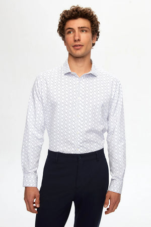 TWN Men's Slim Fit Printed Cotton Blend Formal Shirt with Italian Collar