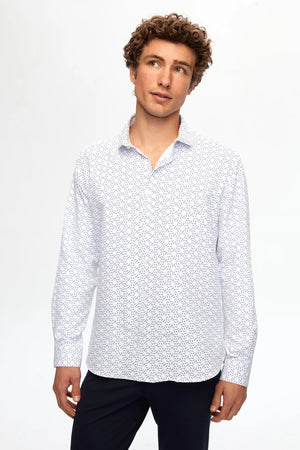 TWN Men's Slim Fit Printed Cotton Blend Formal Shirt with Italian Collar