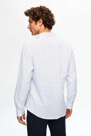 TWN Men's Slim Fit Printed Cotton Blend Formal Shirt with Italian Collar