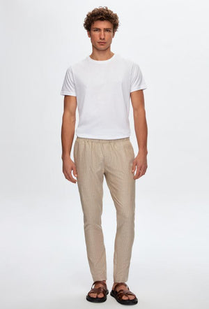 Ds Damat Slim Fit Beige Striped Jogger Trousers-D'S DAMAT ONLINE