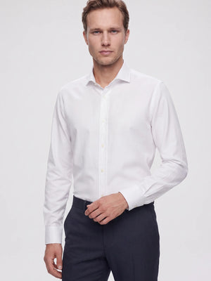 D'S Damat Men's Slim Fit White Cotton Blend Plain Shirt