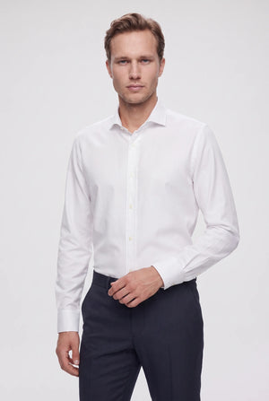 D'S Damat Men's Slim Fit White Cotton Blend Plain Shirt
