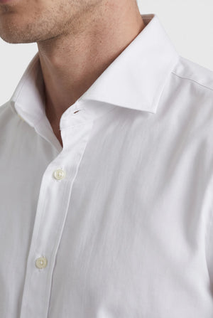 D'S Damat Men's Slim Fit White Cotton Blend Plain Shirt