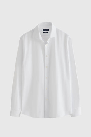 D'S Damat Men's Slim Fit White Cotton Blend Plain Shirt