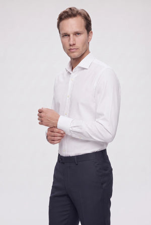 D'S Damat Men's Slim Fit White Cotton Blend Plain Shirt