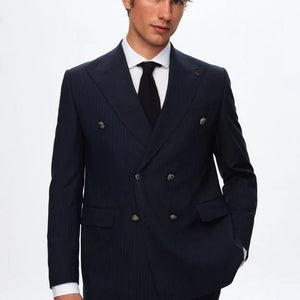 Ds Damat Regular Fit Navy Blue Striped Double Breasted Suit-D'S DAMAT ONLINE