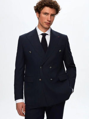 Ds Damat Regular Fit Navy Blue Striped Double Breasted Suit-D'S DAMAT ONLINE