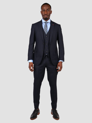DS Damat Slim Fit Blue Suit With Vest-D'S DAMAT ONLINE