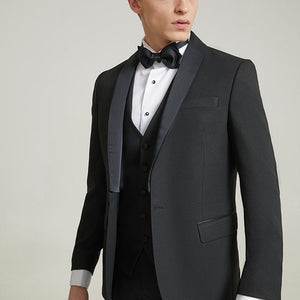 Ds Damat Slim Fit Black Dobby Groom Suit & Tuxedo Vest Suit-D'S DAMAT ONLINE