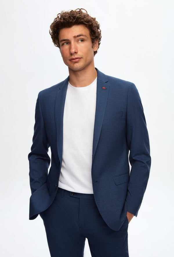 Twn Slim Fit Navy Blue Crow's Foot Suit-D'S DAMAT ONLINE