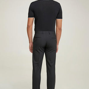 Ds Damat Comfort Fit Black Plain Travel Fabric Trousers-D'S DAMAT ONLINE