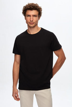 Ds Damat Regular Fit Black Plain Knitted T-shirt-D'S DAMAT ONLINE