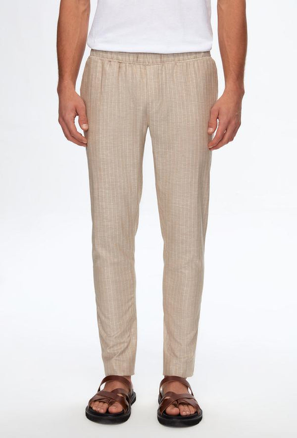 Ds Damat Slim Fit Beige Striped Jogger Trousers-D'S DAMAT ONLINE