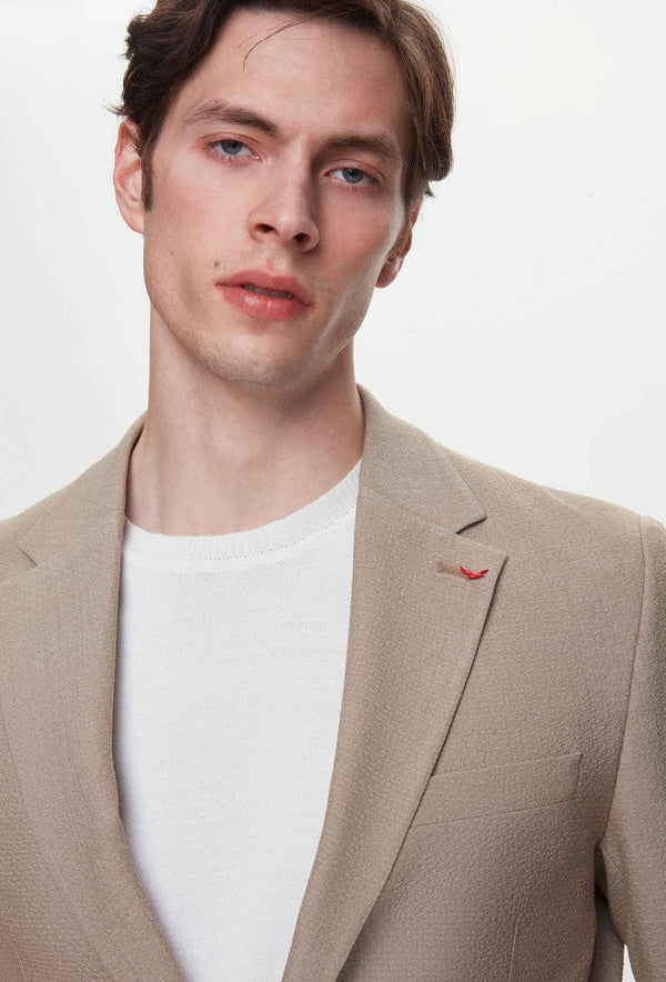 Ds Damat Slim Fit Beige Dobby Fabric Jacket-D'S DAMAT ONLINE