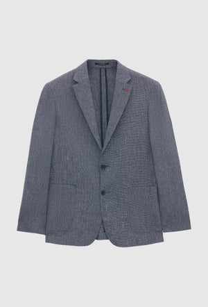 Ds Damat Slim Fit Navy Blue Plain Linen Blend Fabric Jacket