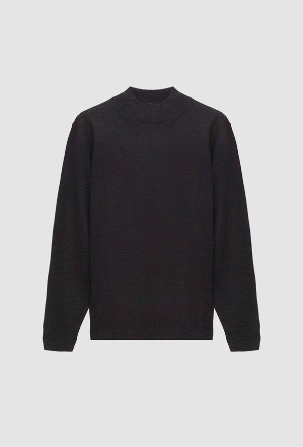 Ds Damat Regular Fit Dark Grey Plain Knit Half Turtleneck Wool Knitwear Sweater