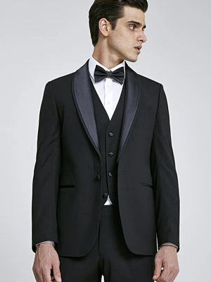 Twn Slim Fit Black Plain Tuxedo Suit with Vest-D'S DAMAT ONLINE