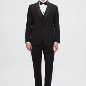 Twn Slim Fit Black Straight Collar Groom Suit & Tuxedo Vest Suit-D'S DAMAT ONLINE