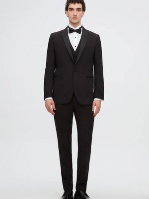 Twn Slim Fit Black Straight Collar Groom Suit & Tuxedo Vest Suit-D'S DAMAT ONLINE