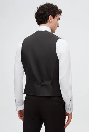 Twn Slim Fit Black Straight Collar Groom Suit & Tuxedo Vest Suit-D'S DAMAT ONLINE