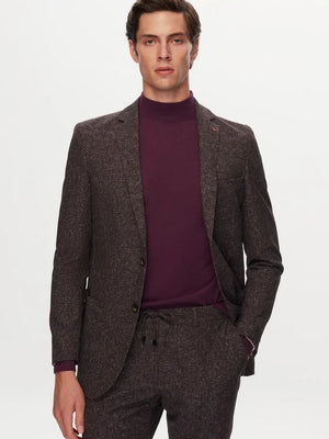 Ds Damat Slim Fit Brown Printed Wrinkle-Free Magic Suit-D'S DAMAT ONLINE