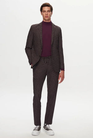Ds Damat Slim Fit Brown Printed Wrinkle-Free Magic Suit-D'S DAMAT ONLINE