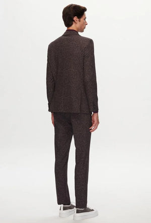Ds Damat Slim Fit Brown Printed Wrinkle-Free Magic Suit-D'S DAMAT ONLINE