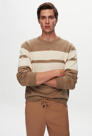 Ds Damat Regular Fit Brown Ringel Knitted Knitwear Sweater-D'S DAMAT ONLINE