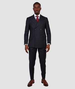 D'S Damat Men's Regular Fit Double-Breasted Wool Blend Suit