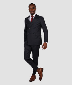 D'S Damat Men's Regular Fit Double-Breasted Wool Blend Suit