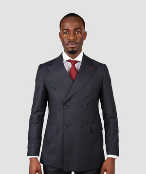 D'S Damat Men's Regular Fit Double-Breasted Wool Blend Suit