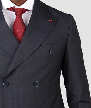 D'S Damat Men's Regular Fit Double-Breasted Wool Blend Suit